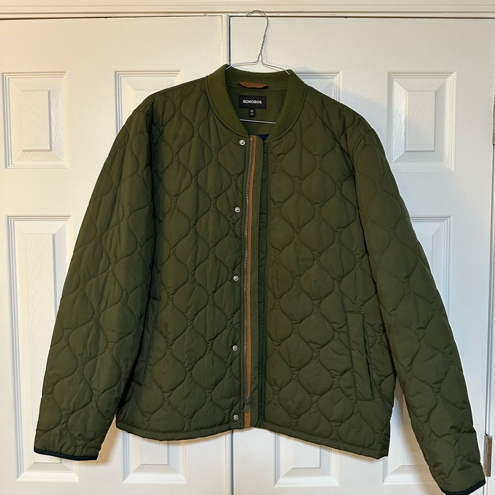 Bonobos | Olive Green Quilted Bomber Jacket | Size XXL